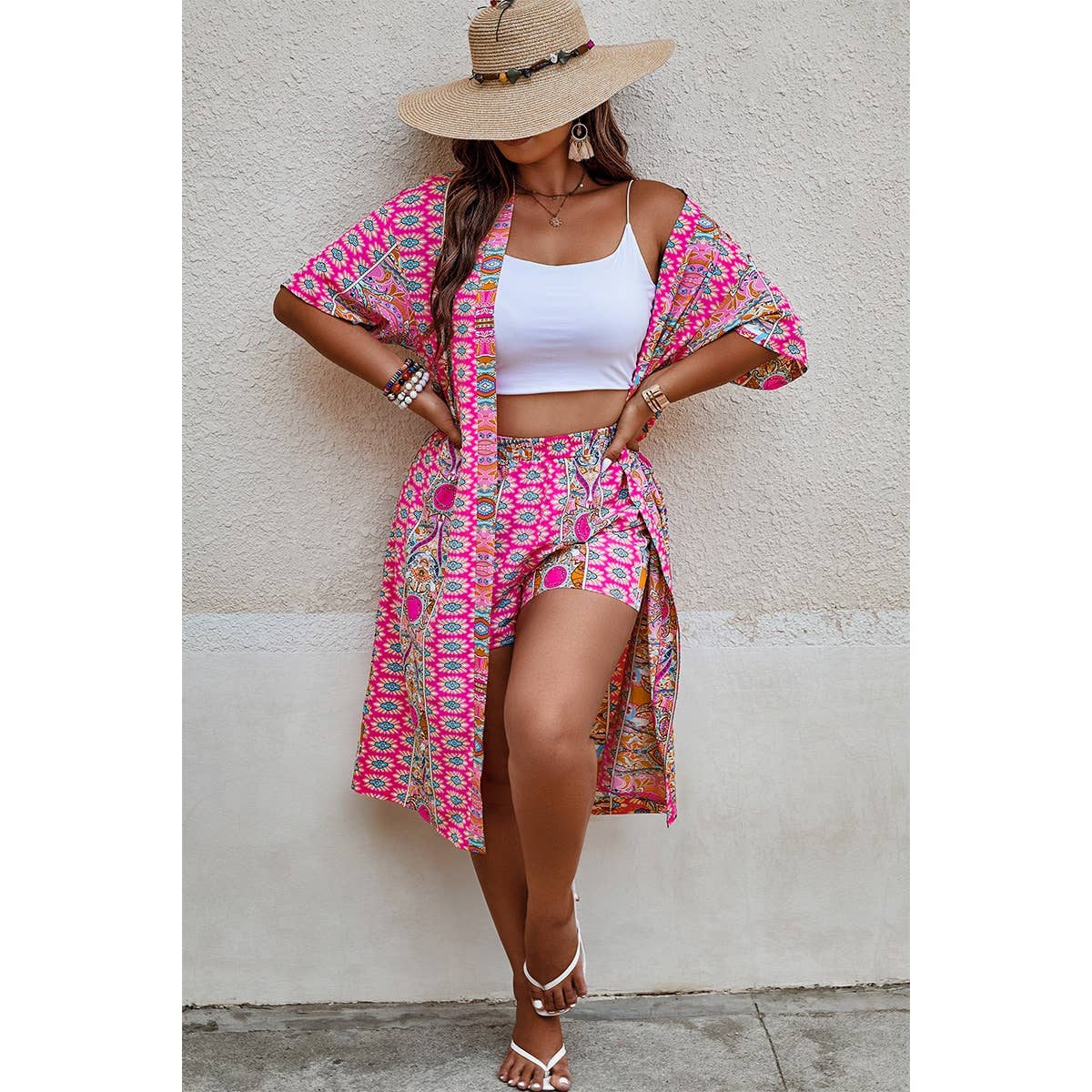 Plus Size Two Pieces Printed Elastic Waist Sets