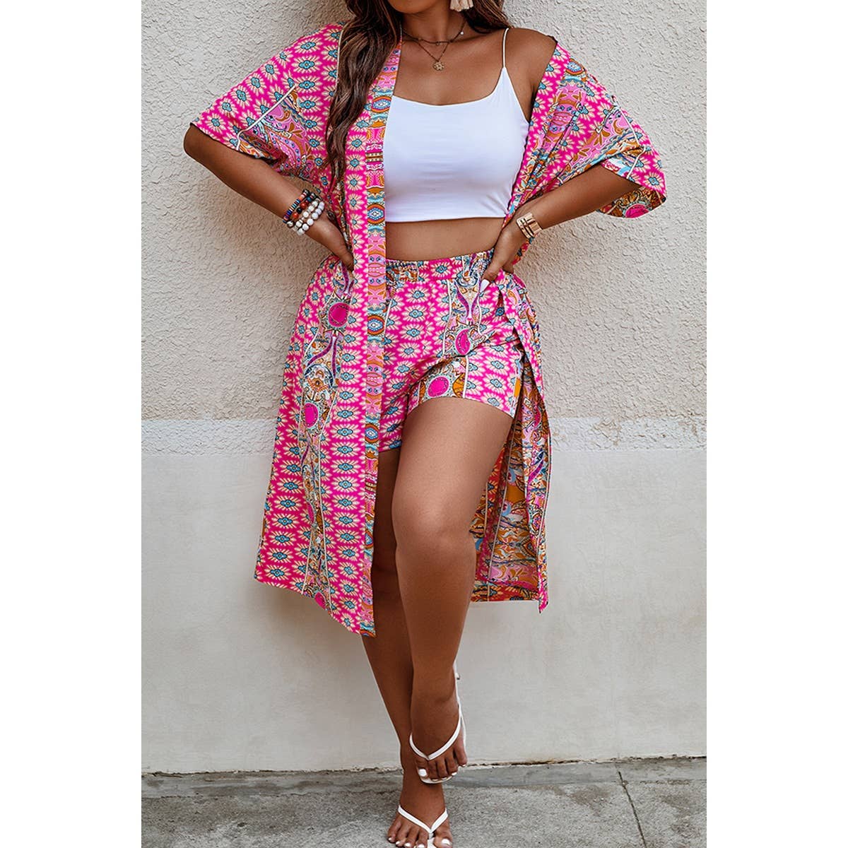 Plus Size Two Pieces Printed Elastic Waist Sets