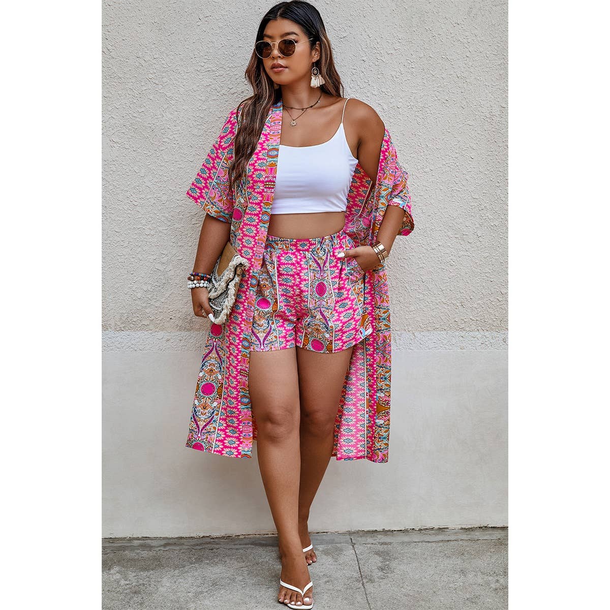 Plus Size Two Pieces Printed Elastic Waist Sets