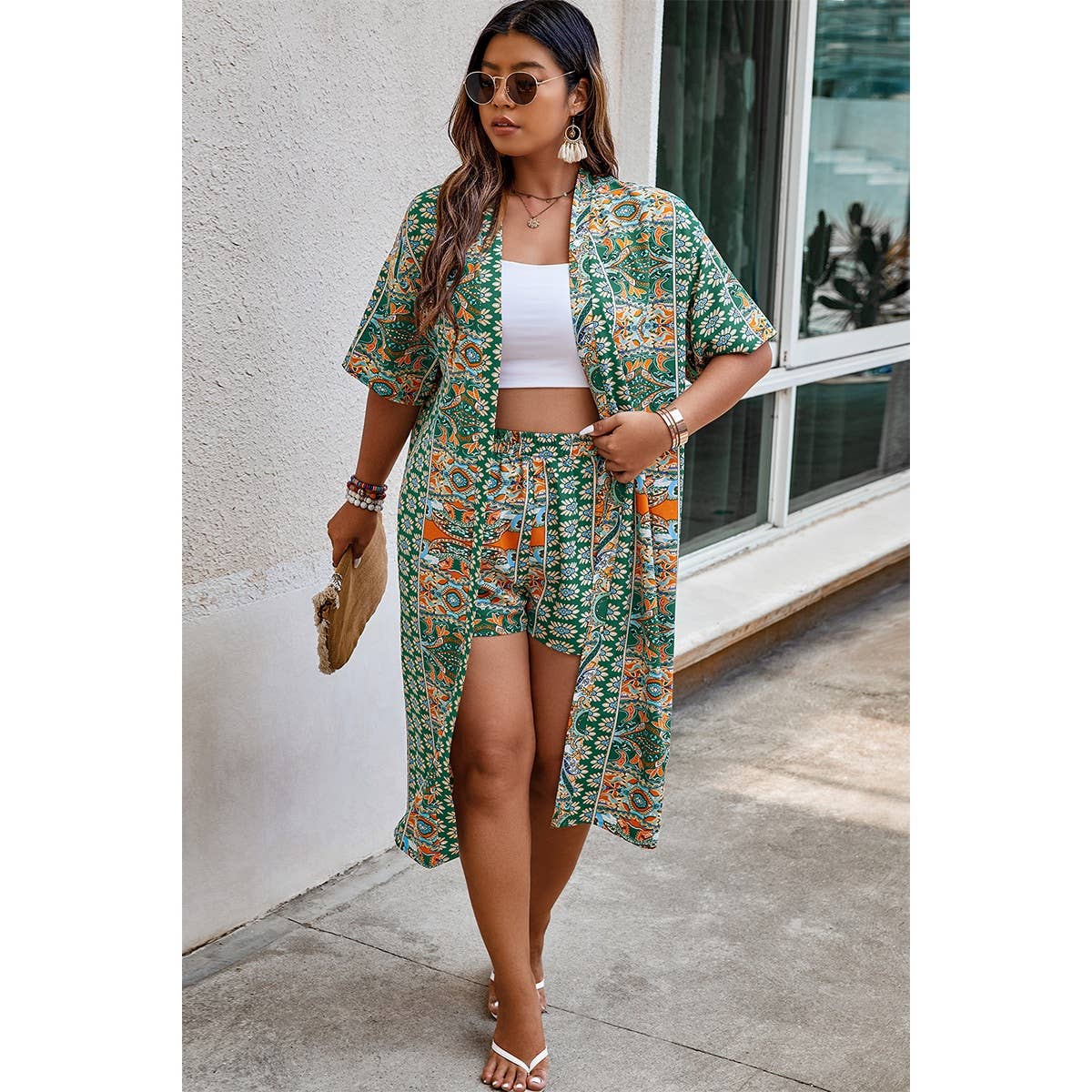Plus Size Two Pieces Printed Elastic Waist Sets